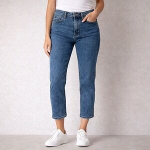 Nuon Rodeo Crop Carrot Fit High Waisted Cropped Jeans Medium Wash Blue W36